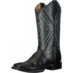 NEW ROPER women's native western boot in blue stitch / black leather